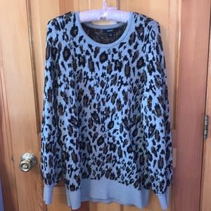 Alfani grey oversized sweater black leopard print with bronze thread detail